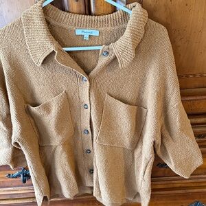 Madewell Camel Button-Front Pocket Cardigan Jacket